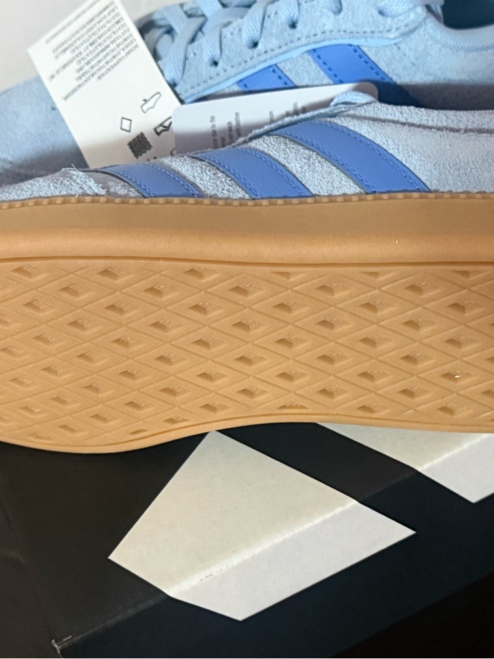 adidas Originals Light Blue Suede Sneakers with Blue Stripes and Gum Sole - Picture 3 of 13